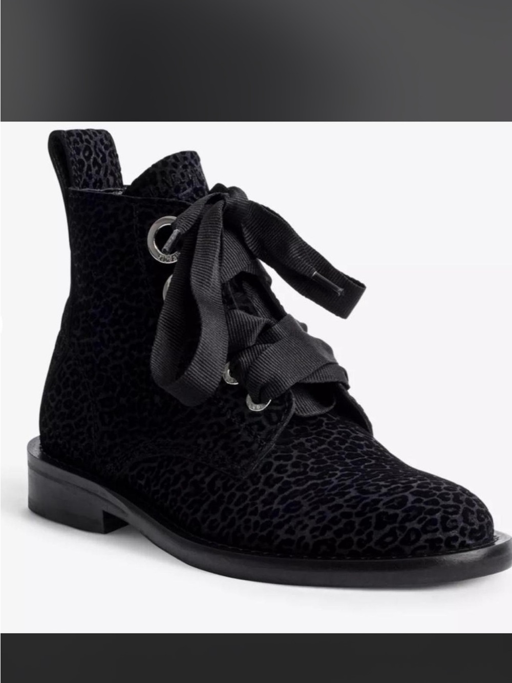 Zadig & Voltaire Black Velvet Leopard-Print Lace-Up Ankle Boots